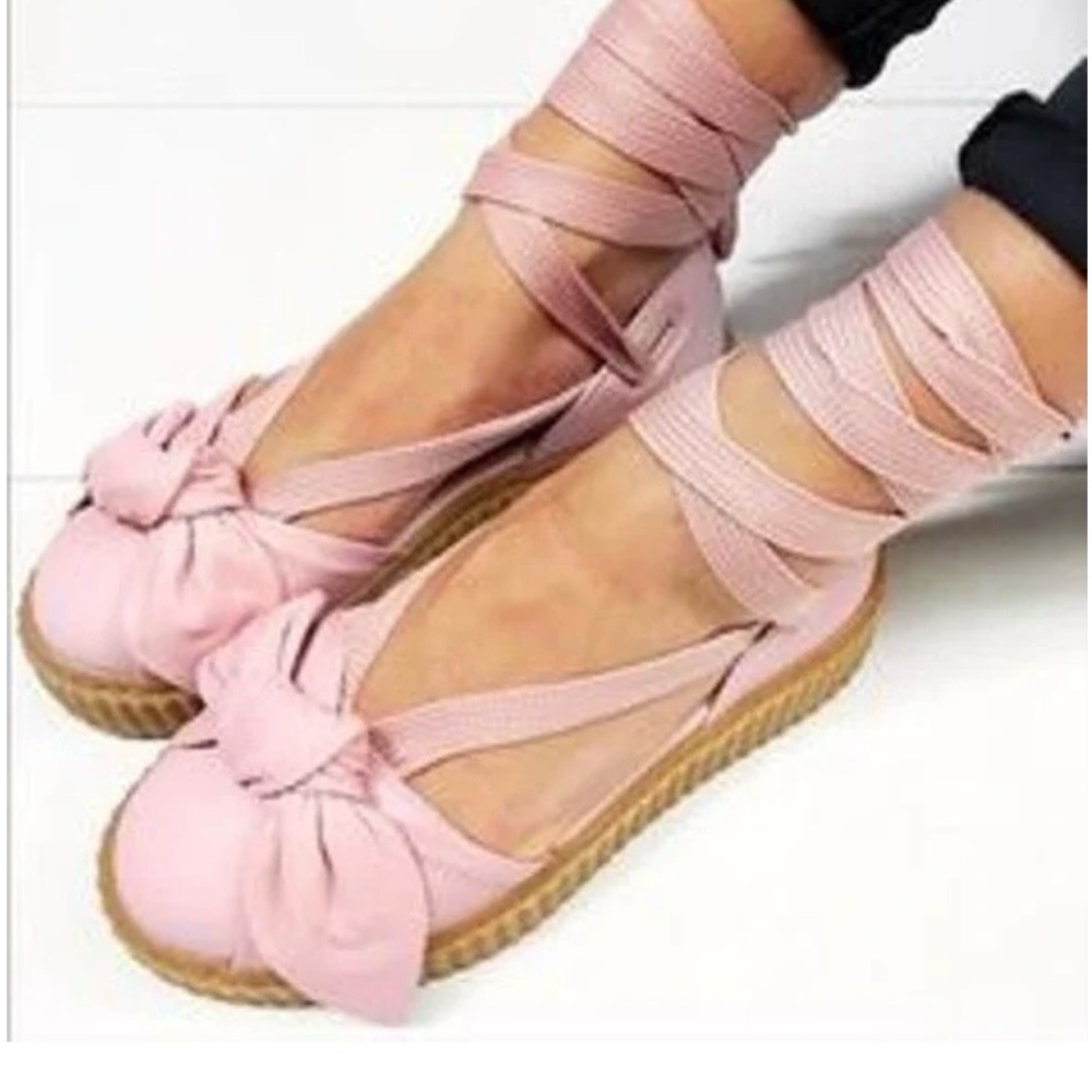 Puma Pink Bow Tie Ballet Flats with Ankle Wrap